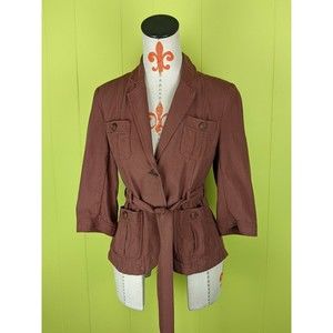 Anthropologie Cartonnier Silk Blend Jacket Rust Brown Tie Front Pockets